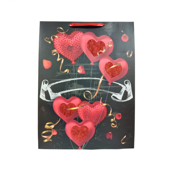 Valentine Gift Bag Black Red BG - Height15.8inch, Width12inch