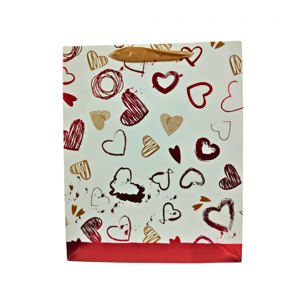 Valentine Gift Bag White Red BG - Height12.5inch, Width10inch