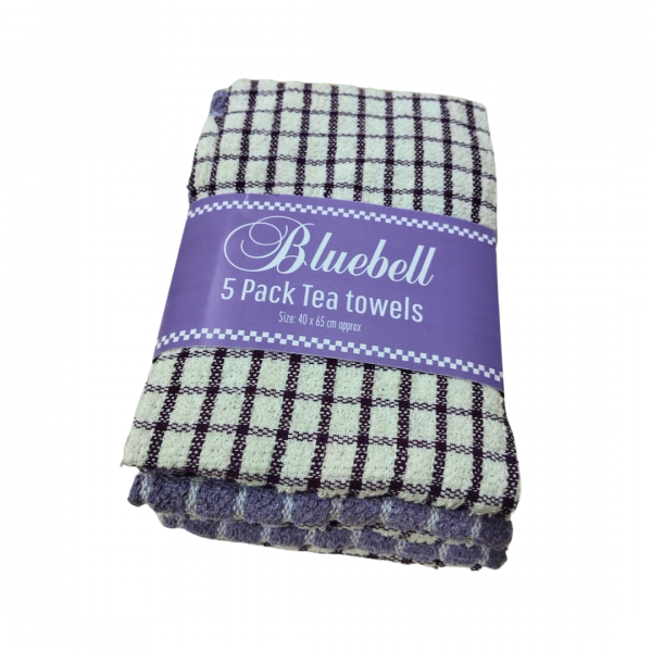 Bluebell 5 Pack Tea Towels - 40x65cm
